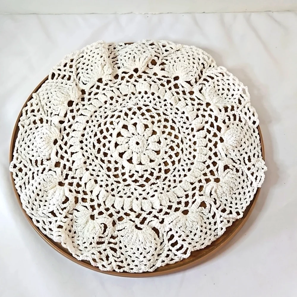 Handmade Crochet Lace Doily Table Mat Mandala Organic Cotton Vintage Decor